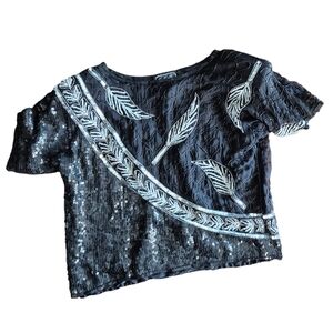 Vintage Black Sequin Women's Top Large